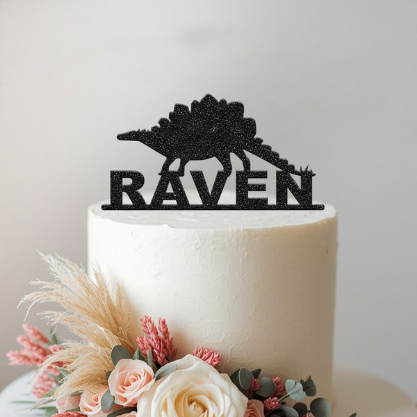 Personalised Stegosaurus Silhouette Cake Topper – Name - view 2
