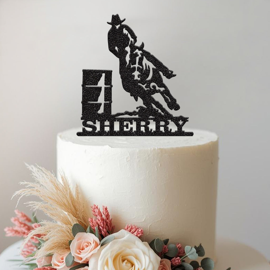 Personalised Barrel Racing Horse Cake Topper – Name - view 2