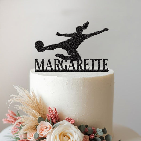Personalised Female Footballer Volley Cake Topper – Name - view 2