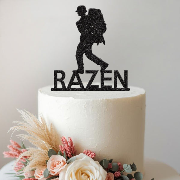 Personalised Walking Backpacker Cake Topper – Name - view 2