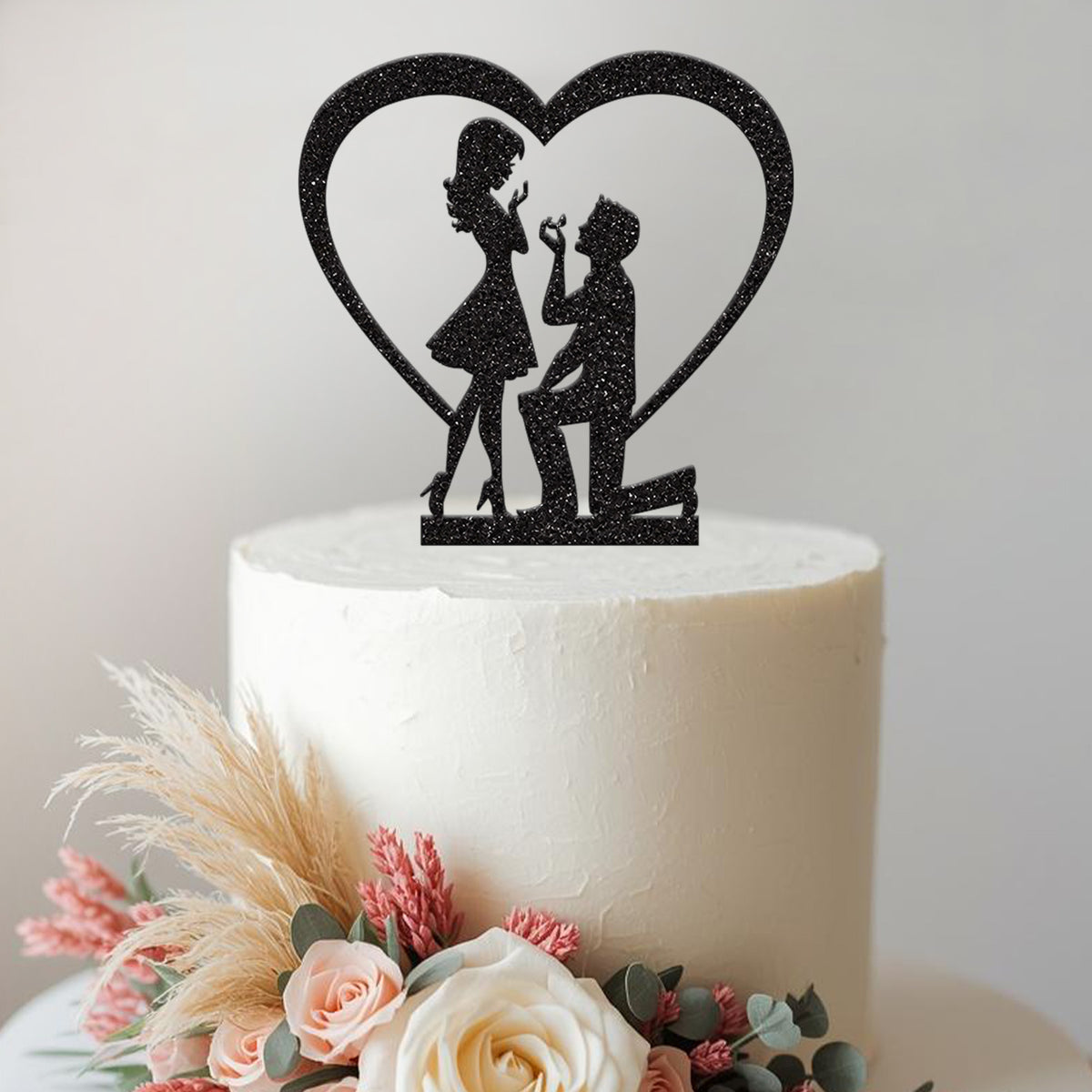 Proposal Couple Heart Engagement Cake Topper - view 2