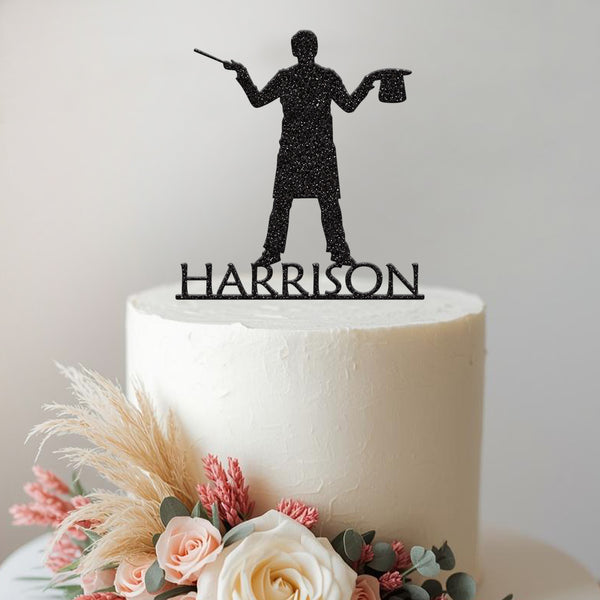 Personalised Magician Wand and Hat Cake Topper – Name - view 2