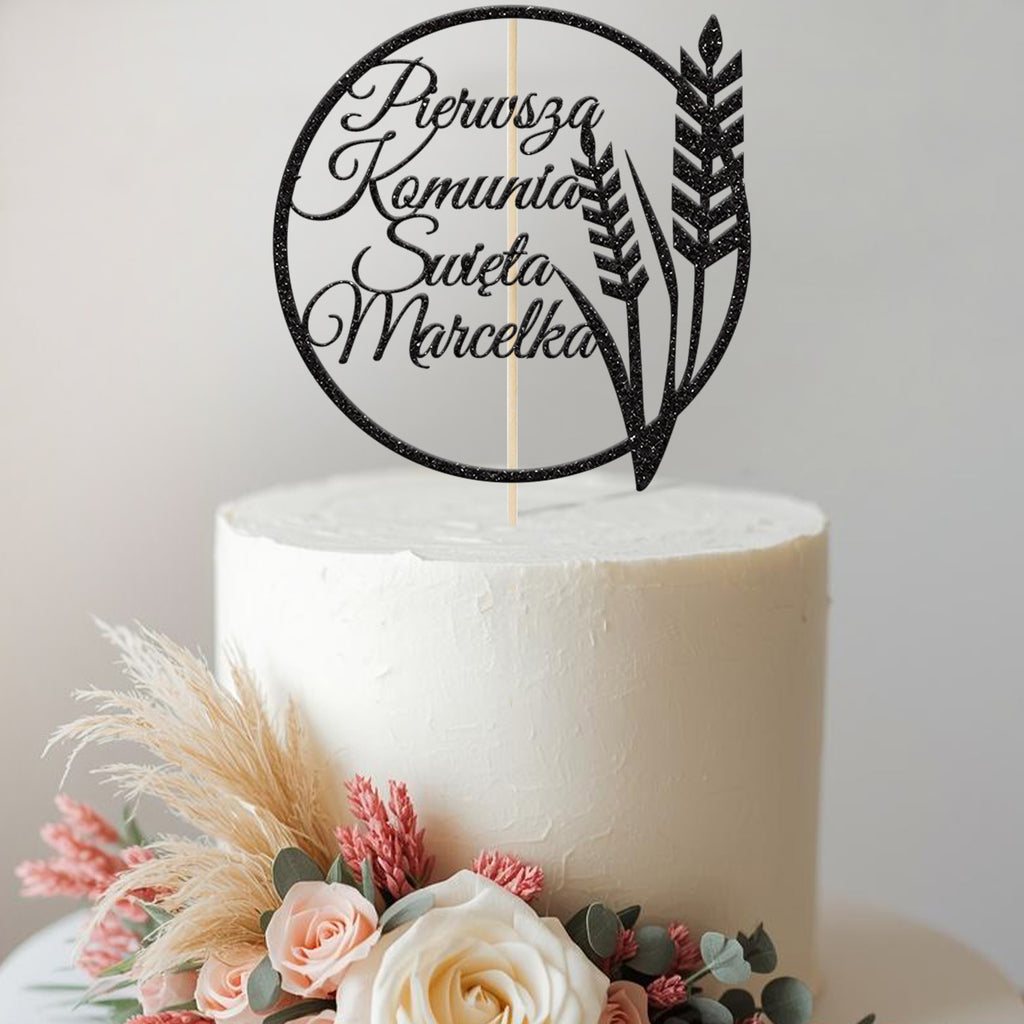 Personalised Polish Communion Wheat Hoop Cake Topper – Name - view 2