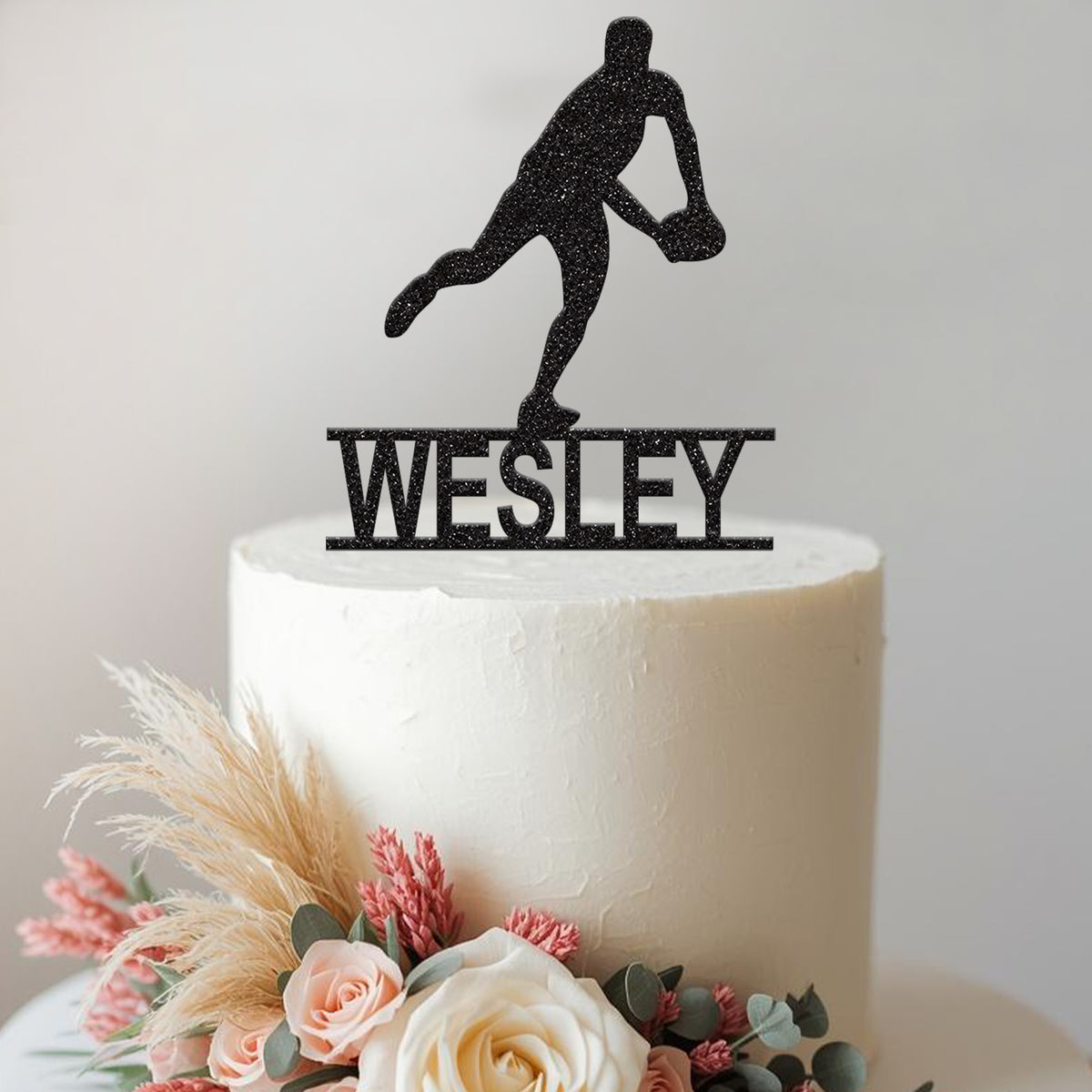 Personalised Rugby Passing Pose Cake Topper – Name - view 2