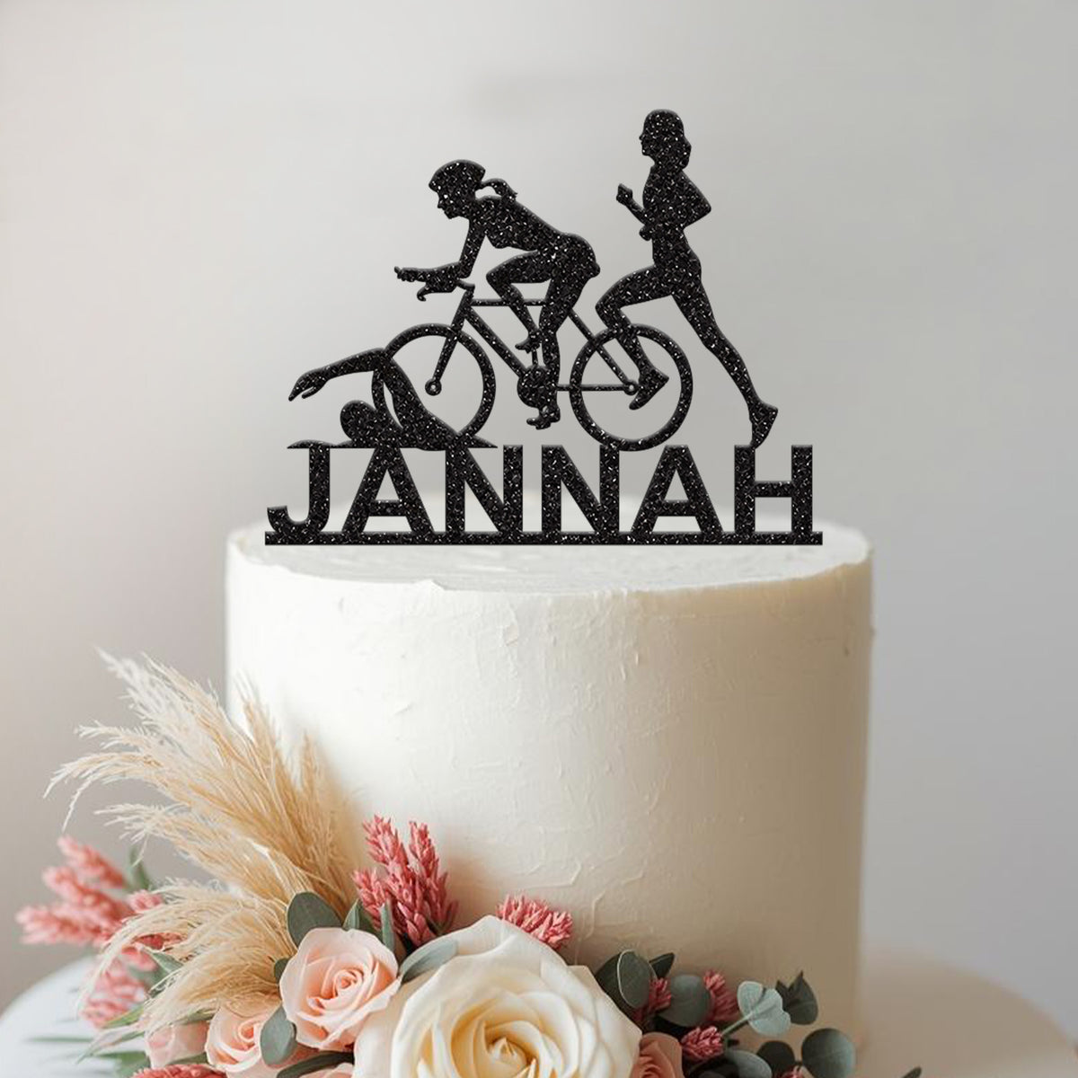 Personalised Female Triathlon Cake Topper – Name - view 2 Main image