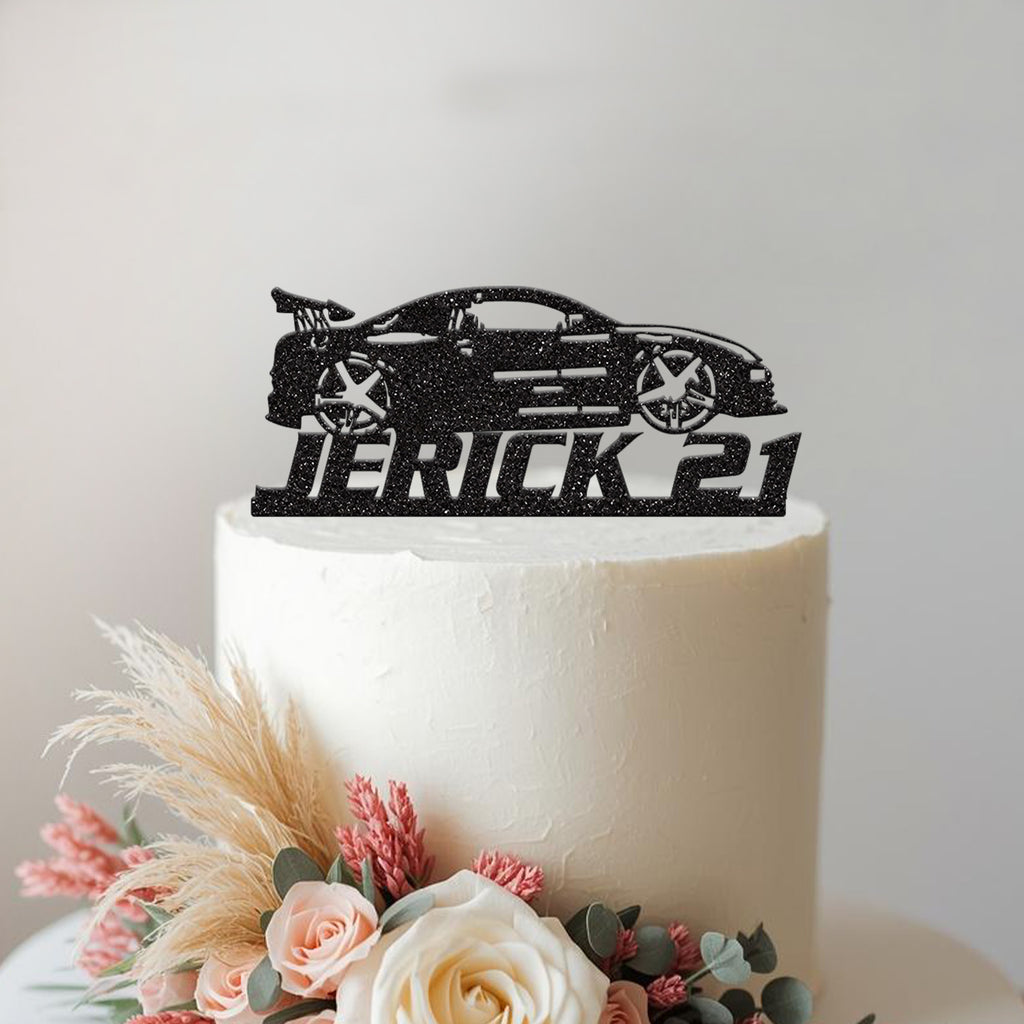 Personalised Drifting Sports Car Cake Topper – Name & Age - view 2