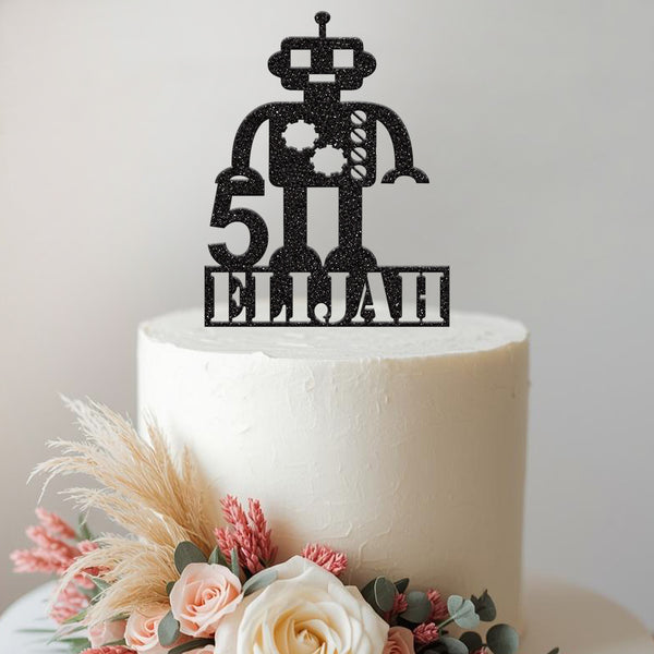 Personalised Cog Robot Cake Topper – Name & Age - view 2