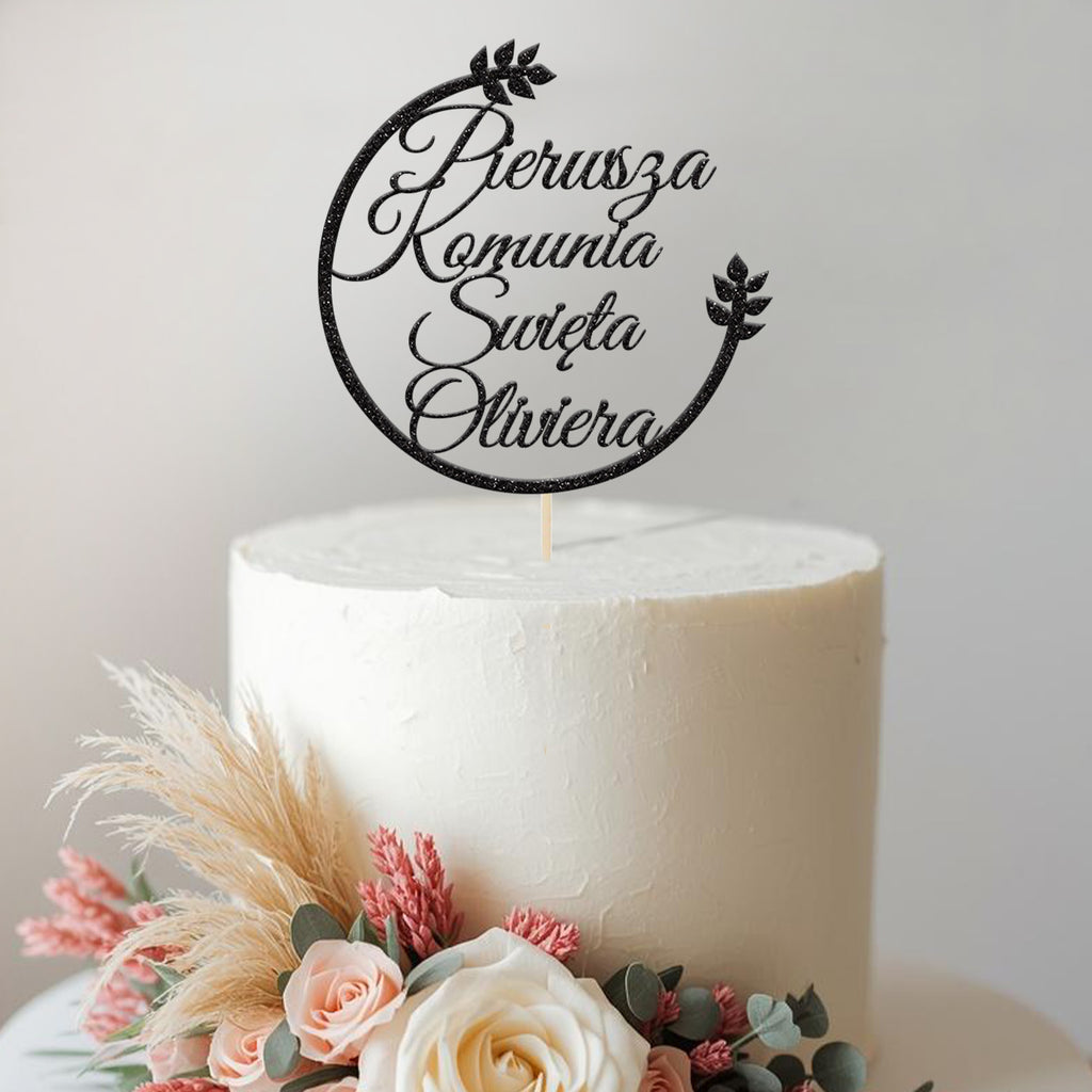 Personalised Polish Communion Open Wreath Cake Topper – Name - view 2