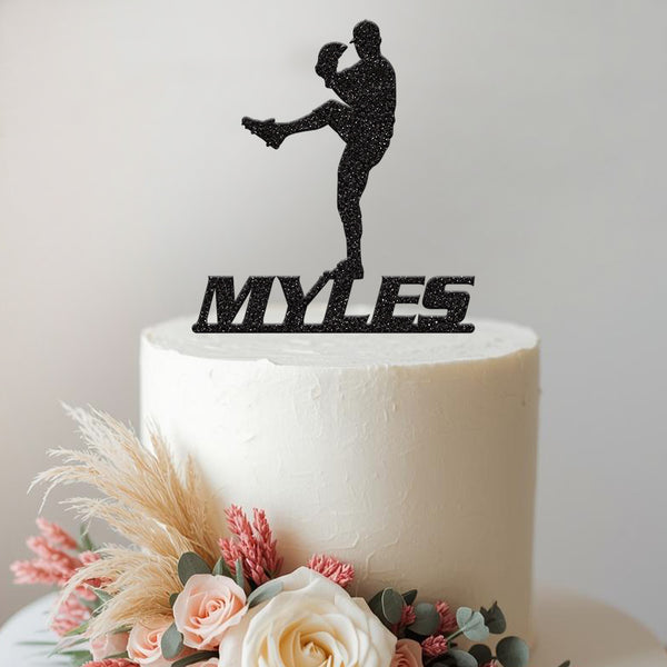 Personalised Baseball Pitcher Leg Lift Cake Topper – Name - view 2