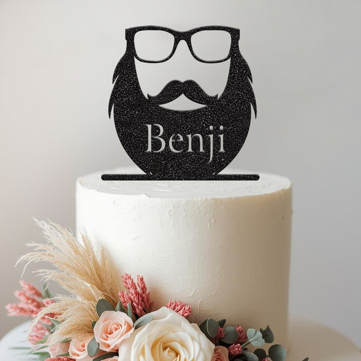 Personalised Beard and Glasses Cake Topper – Name - view 2
