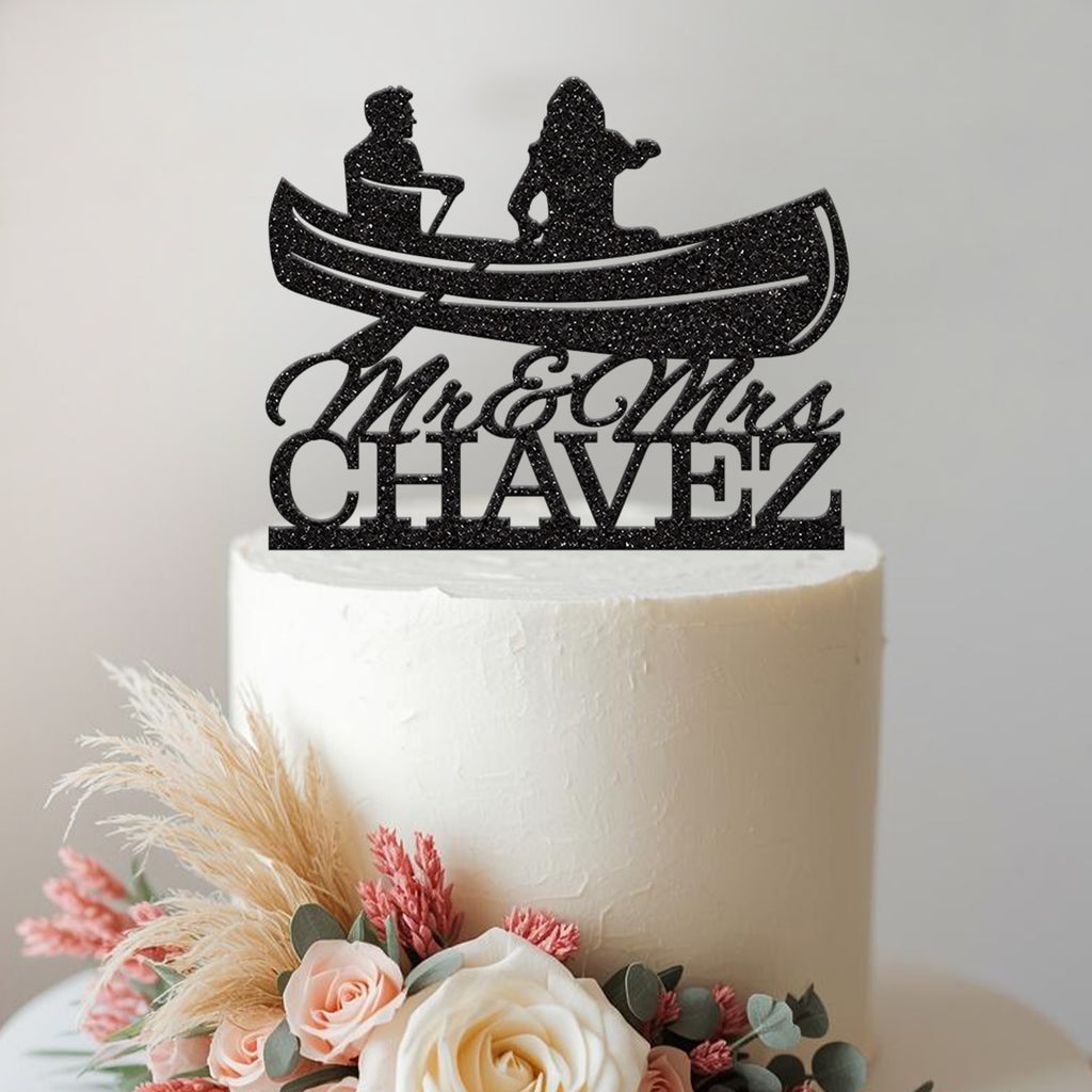 Personalised Canoe Wedding Couple Cake Topper – Surname - view 2