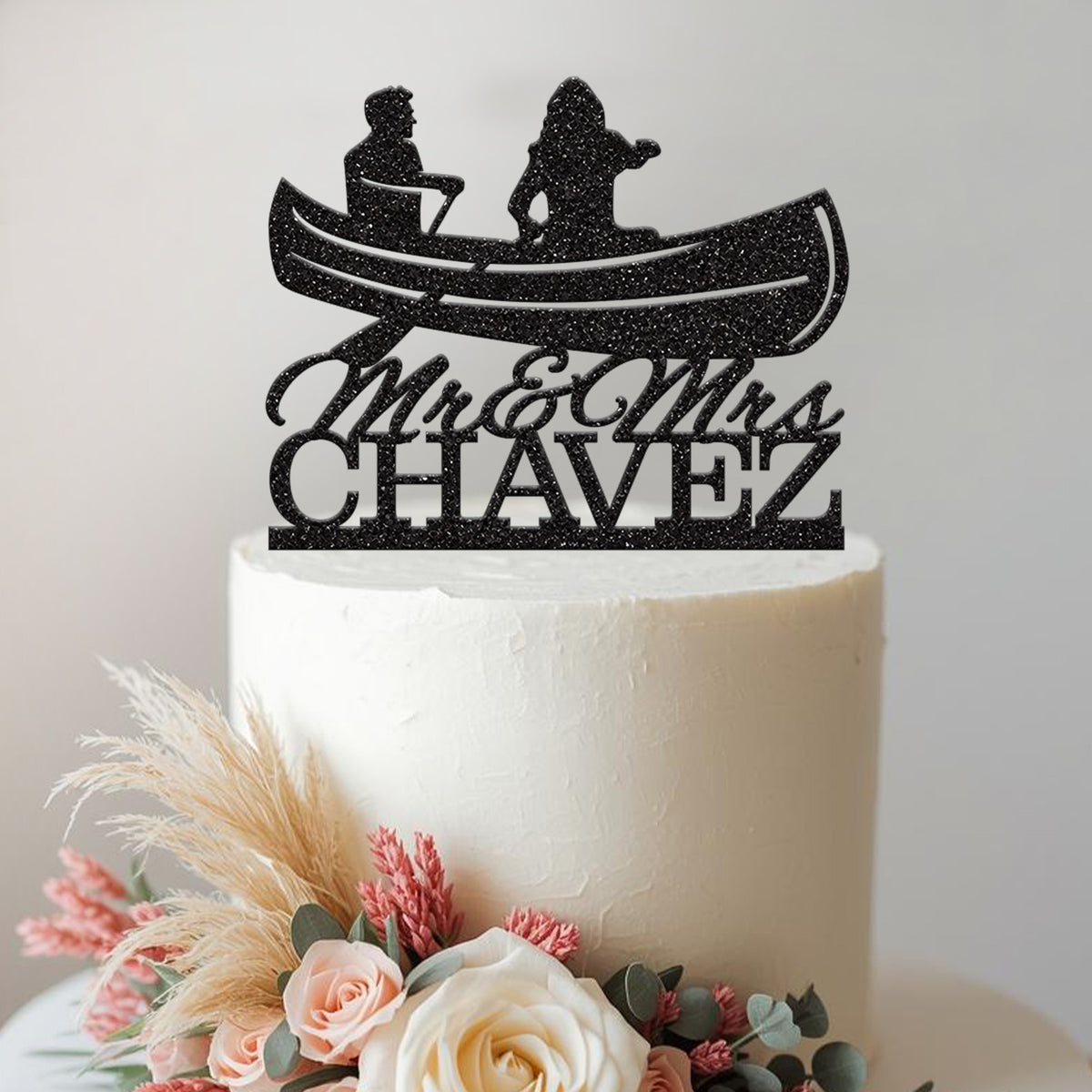 Personalised Canoe Wedding Couple Cake Topper – Surname - view 2