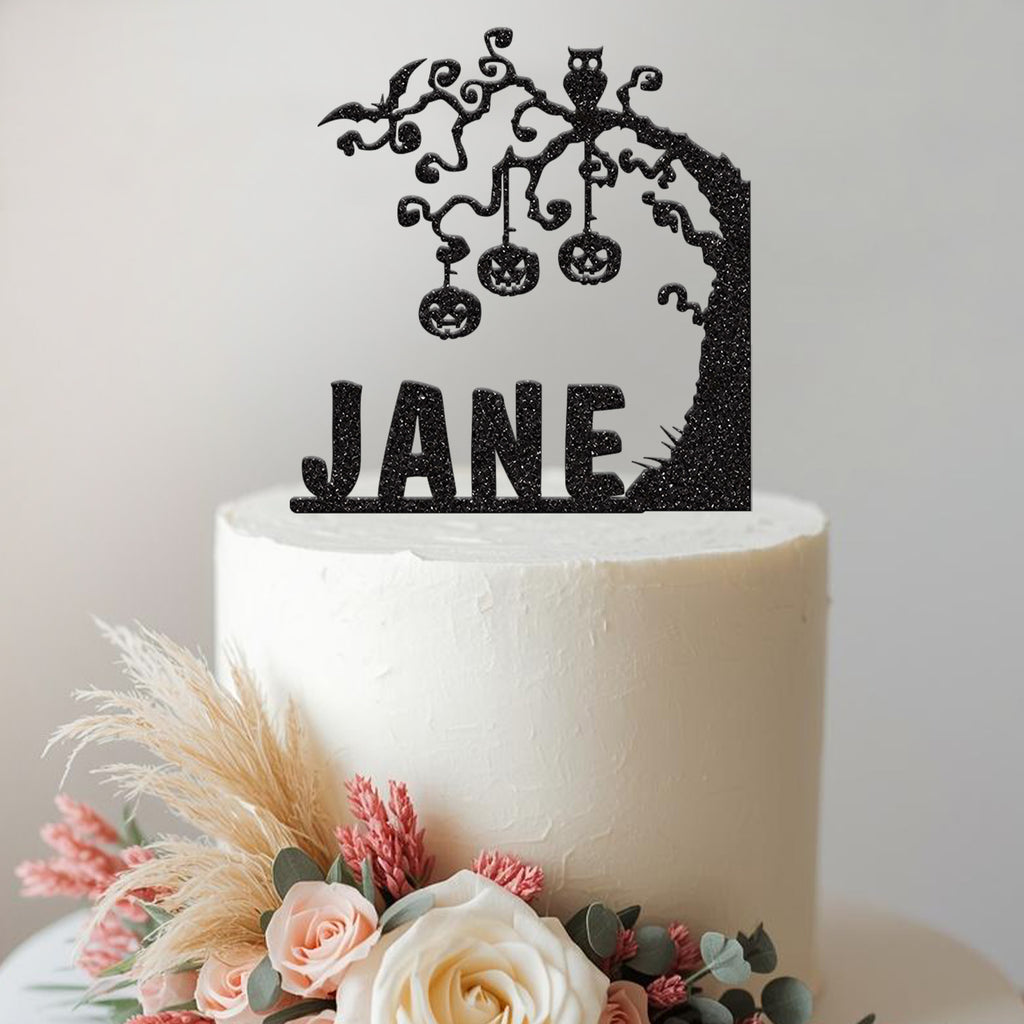 Personalised Hanging Pumpkin Tree Cake Topper – Name - view 2