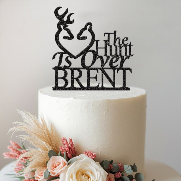 Personalised The Hunt Is Over Deer Wedding Cake Topper – Surname - view 2