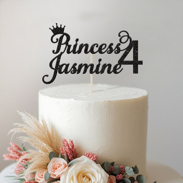 Personalised Princess Crown Script Cake Topper – Name & Age - view 2
