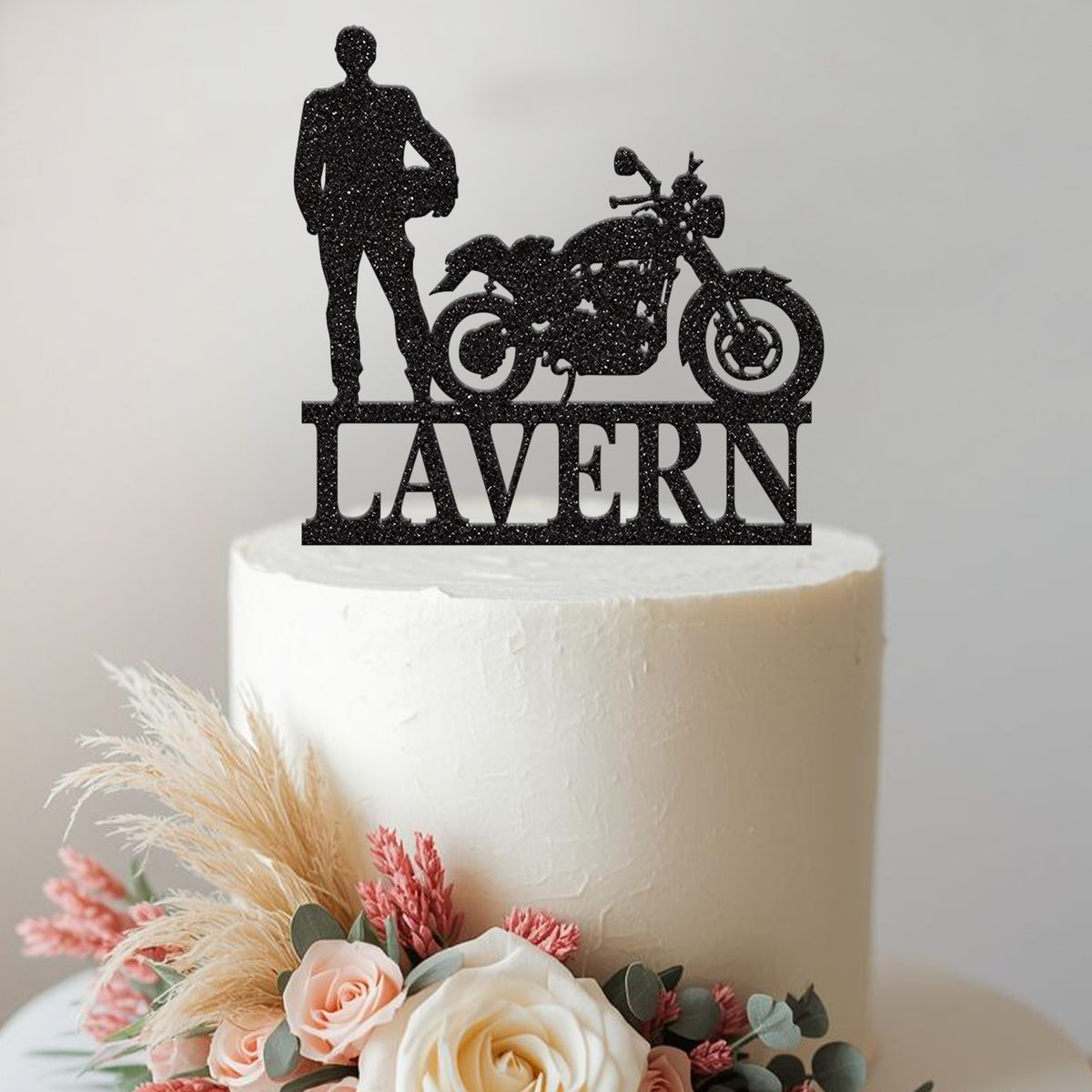 Personalised Motorcycle and Rider Cake Topper – Name - view 2