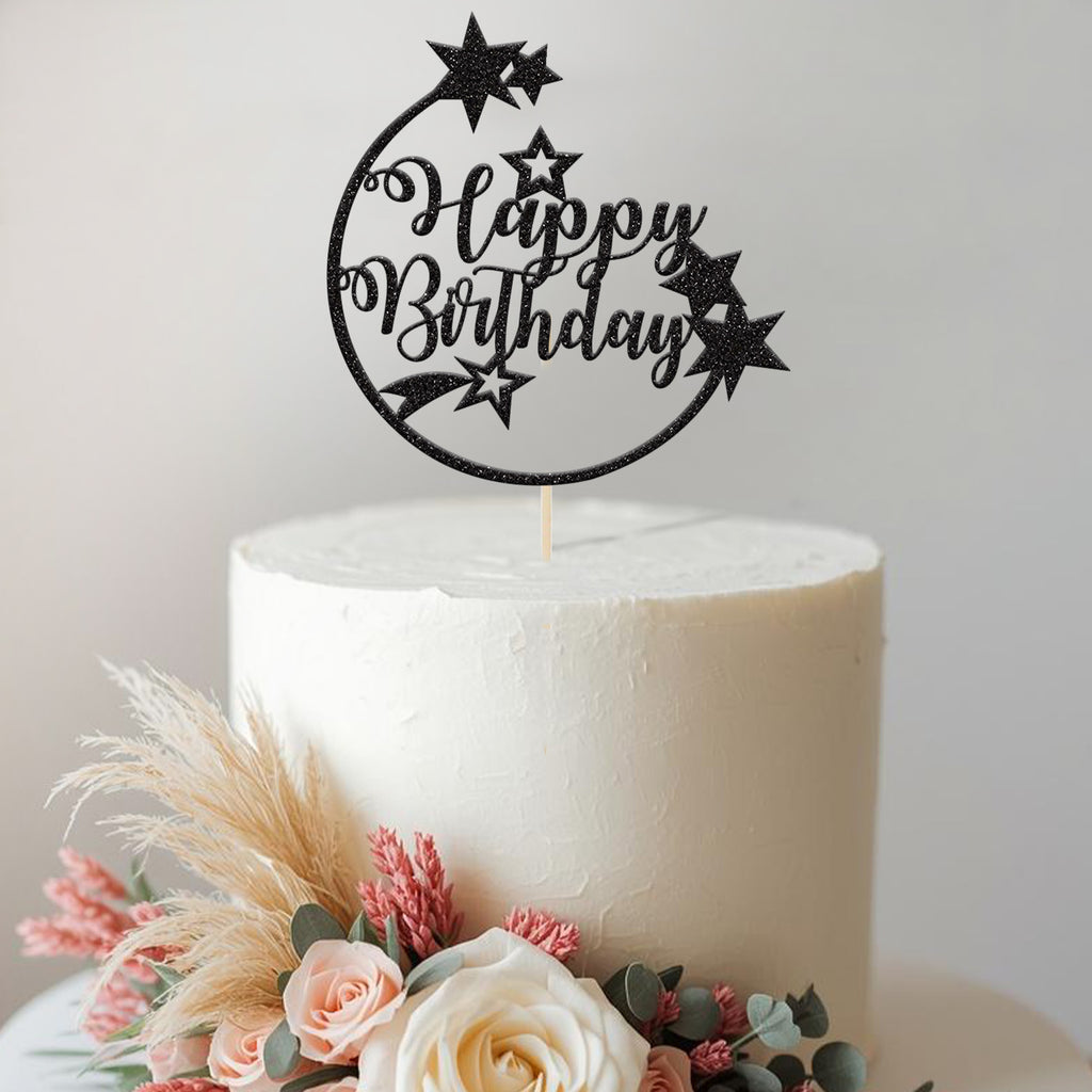 Happy Birthday Shooting Stars Circle Cake Topper - view 2