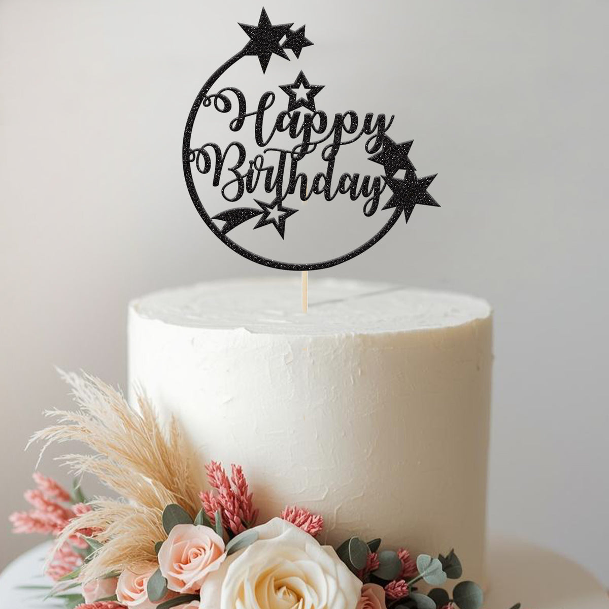 Happy Birthday Shooting Stars Circle Cake Topper - view 2
