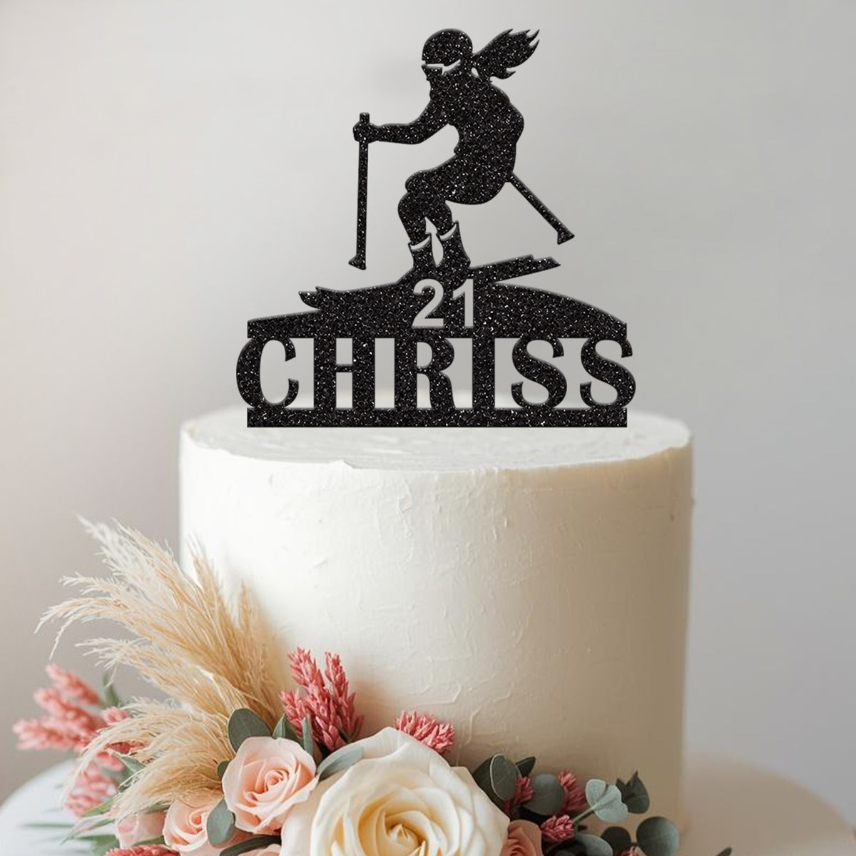 Personalised Female Skier Cake Topper – Name & Age - view 2