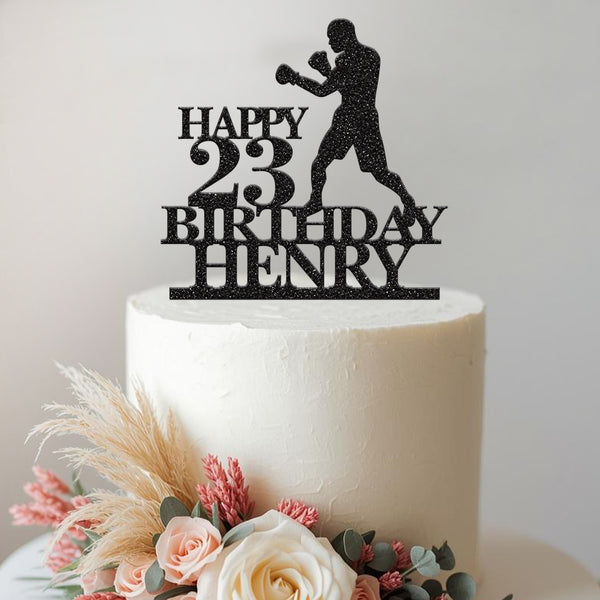 Personalised Boxing Fighter Birthday Cake Topper – Name & Age - view 2