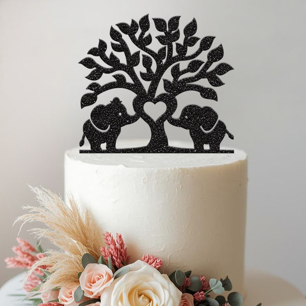 Elephant Couple Heart Tree Wedding Cake Topper - view 2