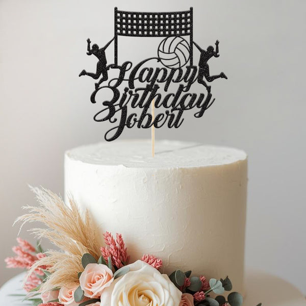 Personalised Volleyball Players & Net Birthday Cake Topper – Name - view 2