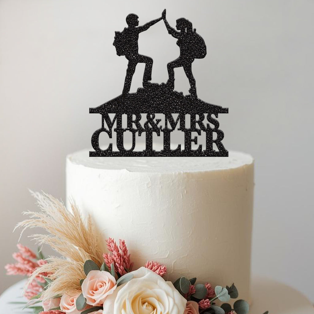 Personalised Hiking Couple Wedding Cake Topper – Surname - view 2