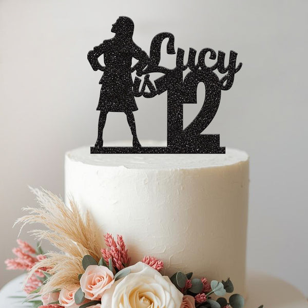 Personalised Standing Girl Silhouette Cake Topper – Name & Age - view 2