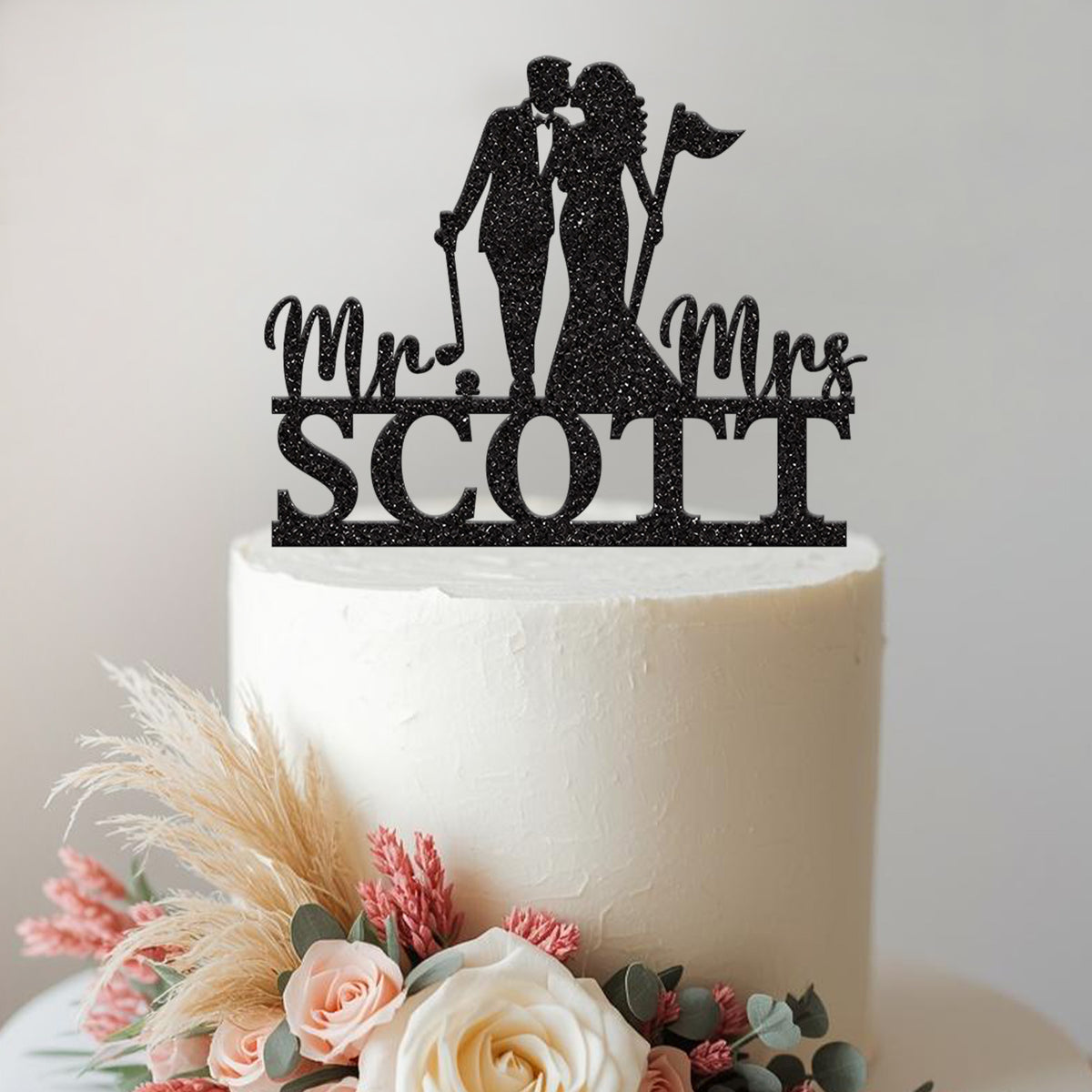 Personalised Golf Couple Wedding Cake Topper – Surname - view 2