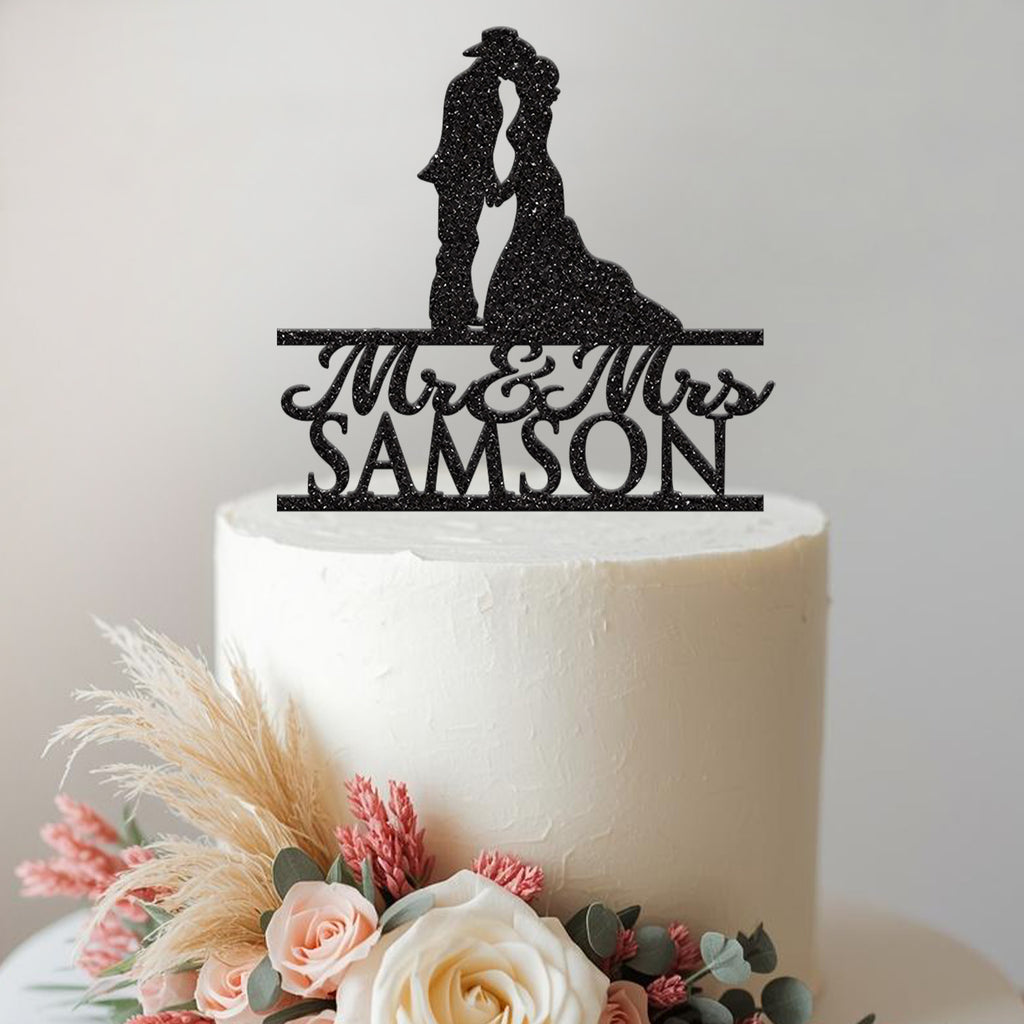 Personalised Cowboy Couple Wedding Cake Topper – Surname - view 2
