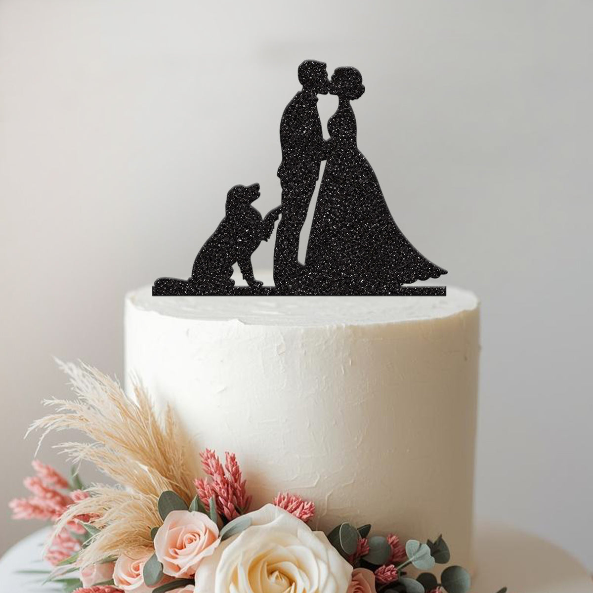 Wedding Couple with Dog Silhouette Cake Topper - view 2