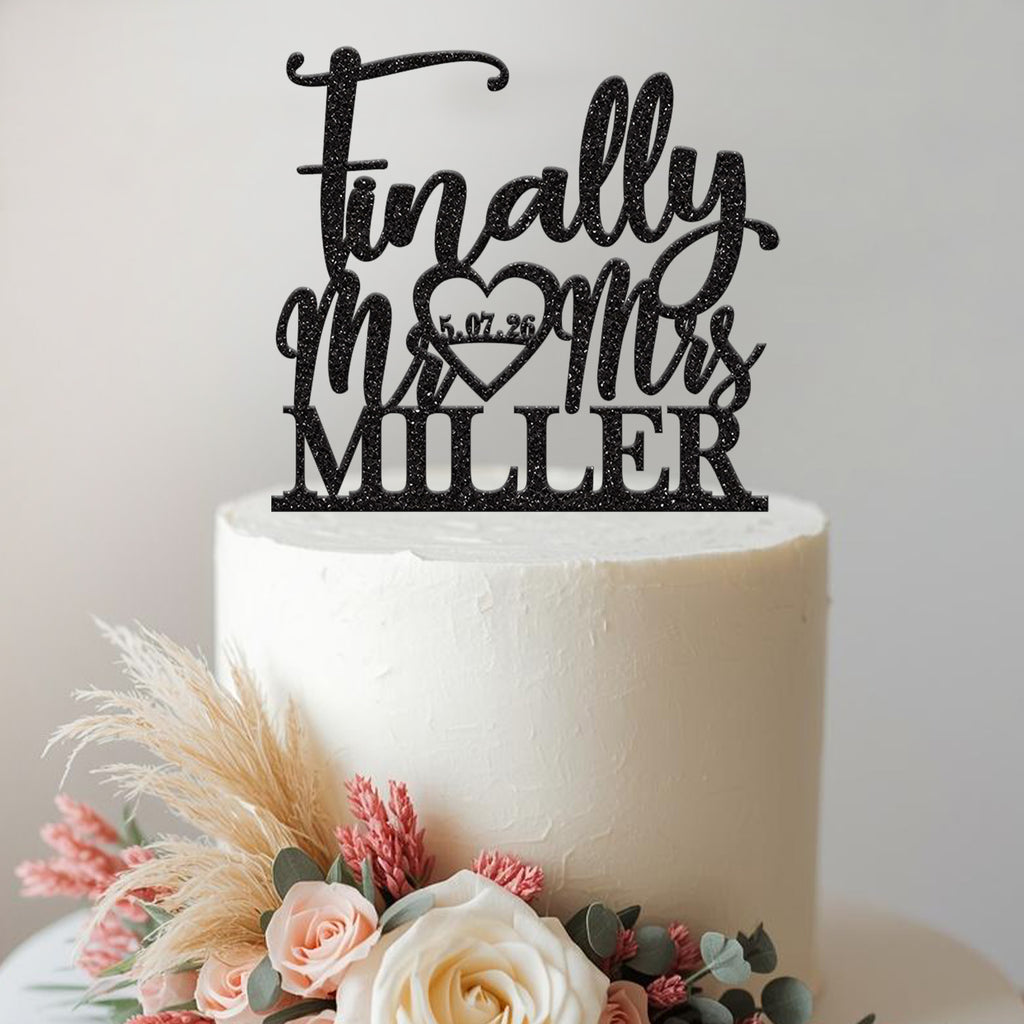 Personalised Finally Mr & Mrs Cake Topper – Surname & Date - view 2