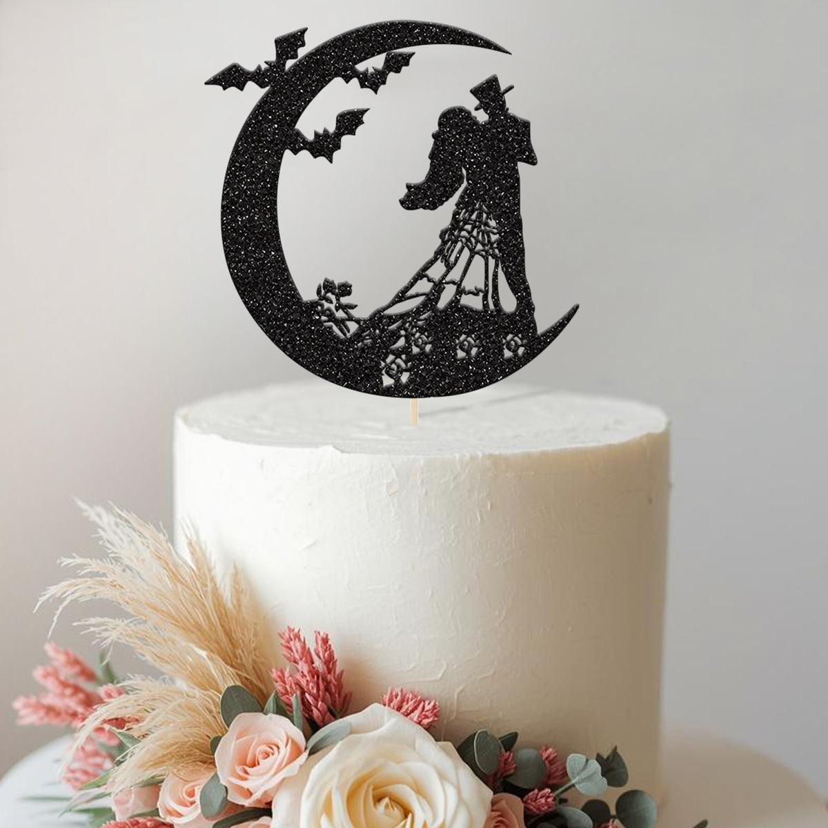 Gothic Wedding Couple Crescent Moon Cake Topper - view 2