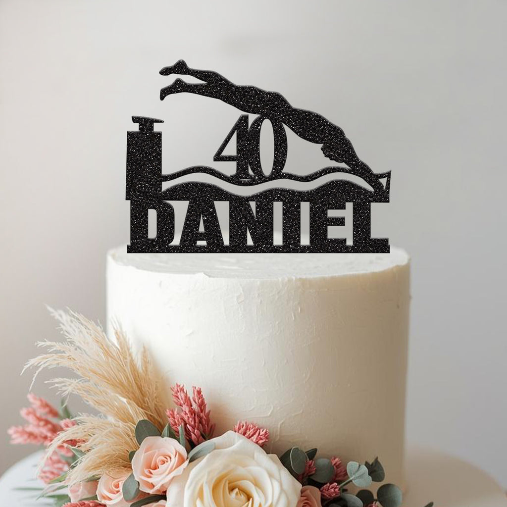 Personalised Diving Swimmer Cake Topper – Name & Age - view 2