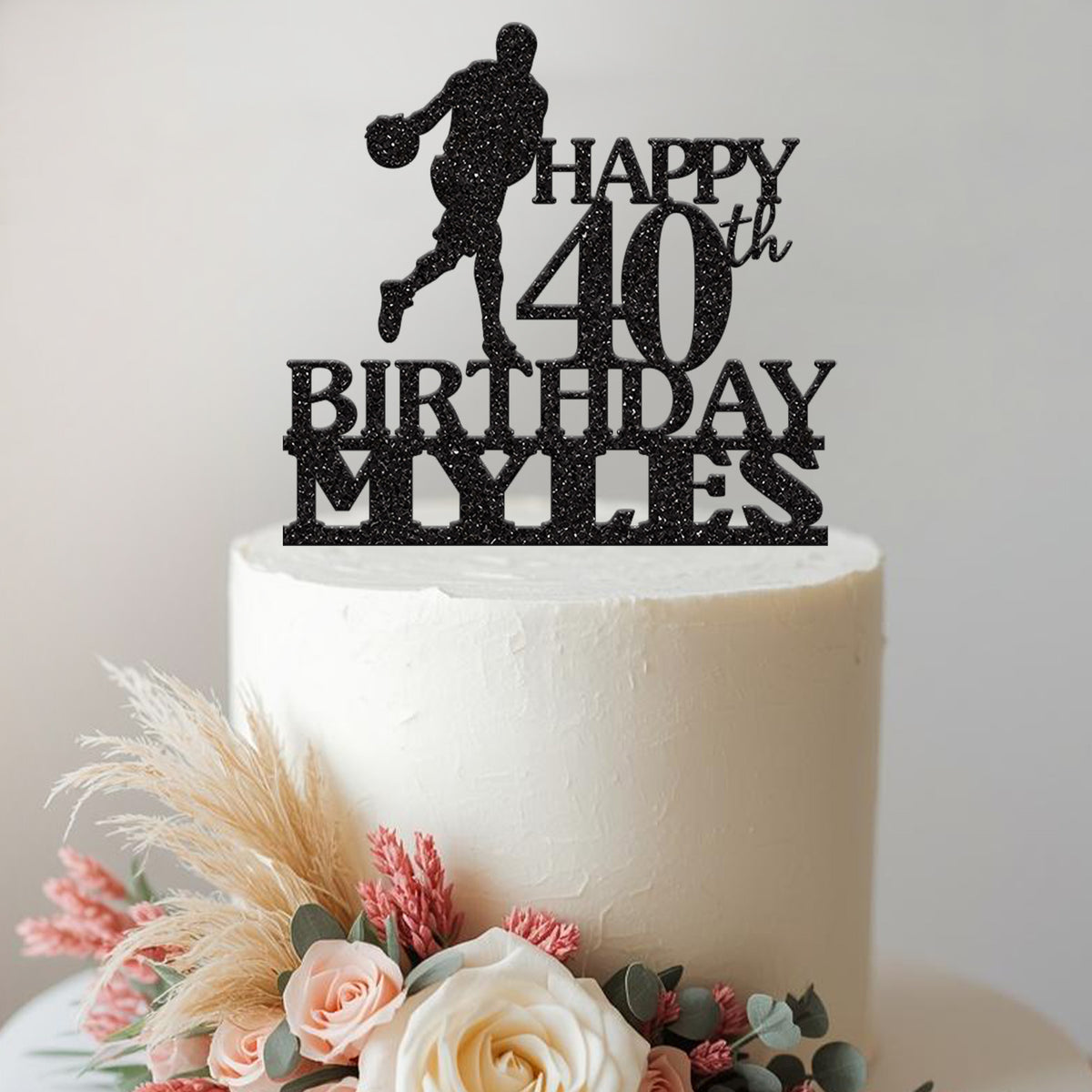 Personalised Dribbling Basketball Player Cake Topper – Name & Age - view 2