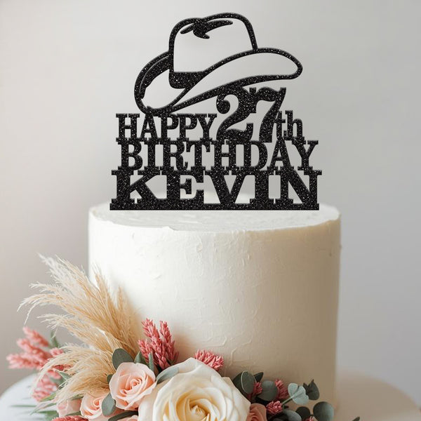 Personalised Cowboy Hat Cake Topper – Name & Age - view 2