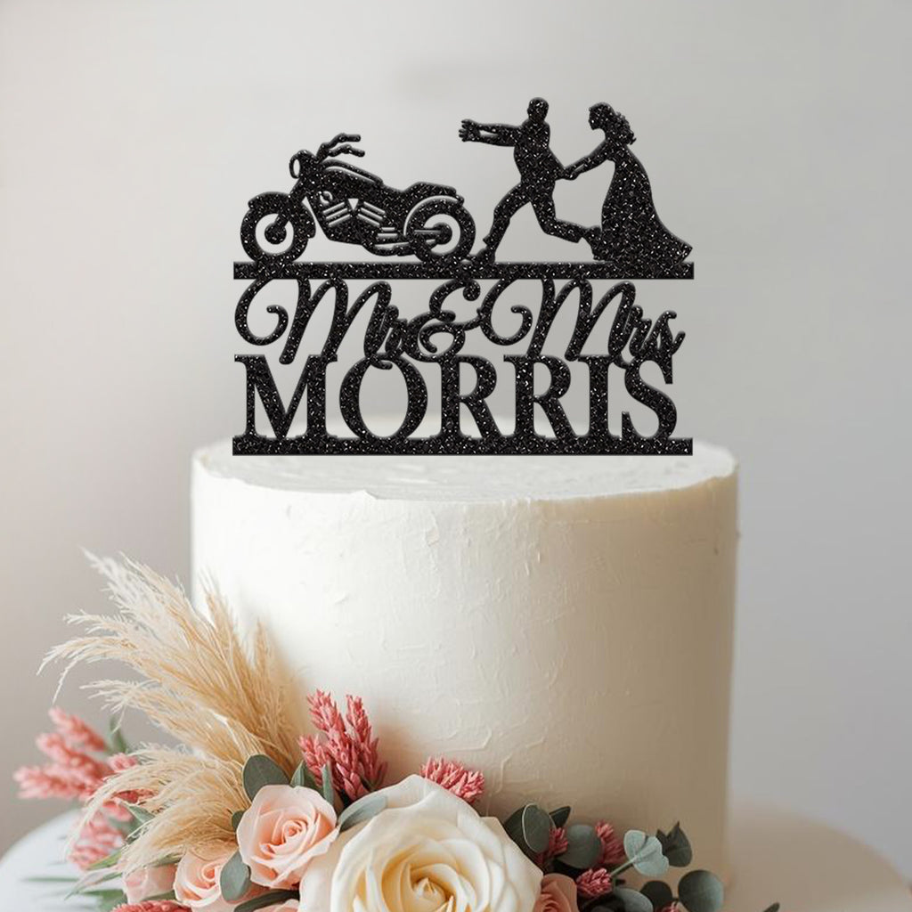 Personalised Runaway Groom Motorbike Cake Topper – Surname - view 2