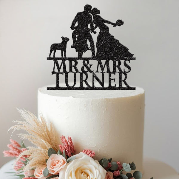 Personalised Motorbike Wedding Couple and Dog Cake Topper – Surname - view 2