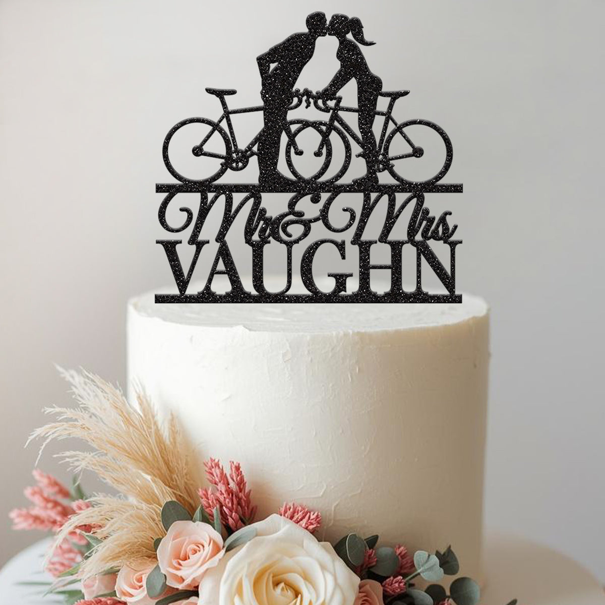 Personalised Kissing Cyclists Wedding Cake Topper – Surname - view 2 Main image