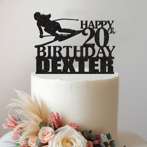 Personalised Downhill Skier Cake Topper – Name & Age - view 2