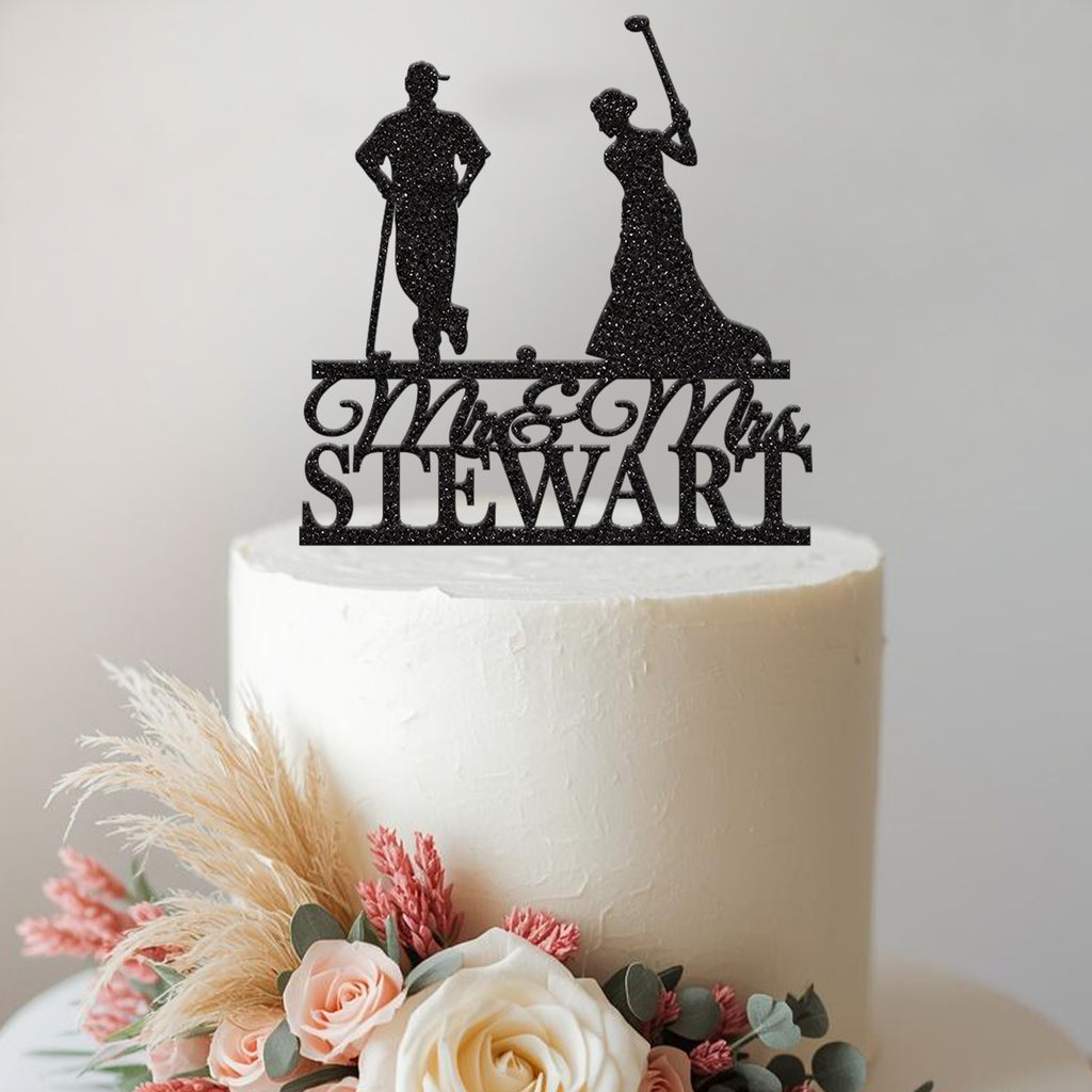 Personalised Golf Swing Couple Wedding Cake Topper – Surname - view 2