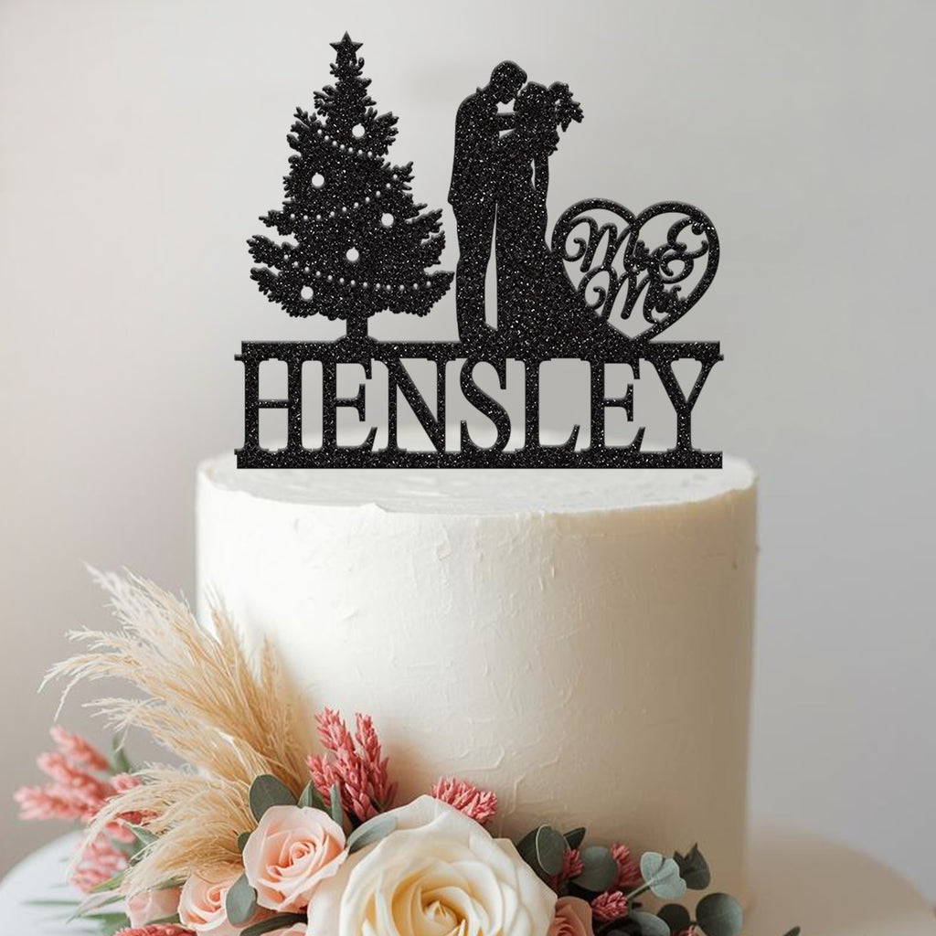 Personalised Christmas Tree Wedding Cake Topper – Surname - view 2