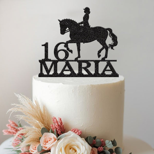 Personalised Trotting Horse Rider Cake Topper – Name & Age - view 2