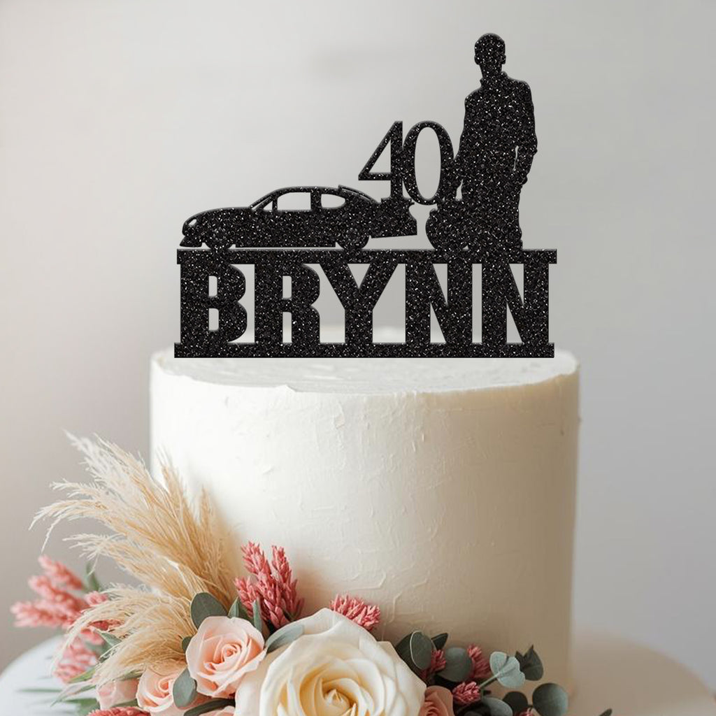Personalised Racing Car & Driver Cake Topper – Name & Age - view 2