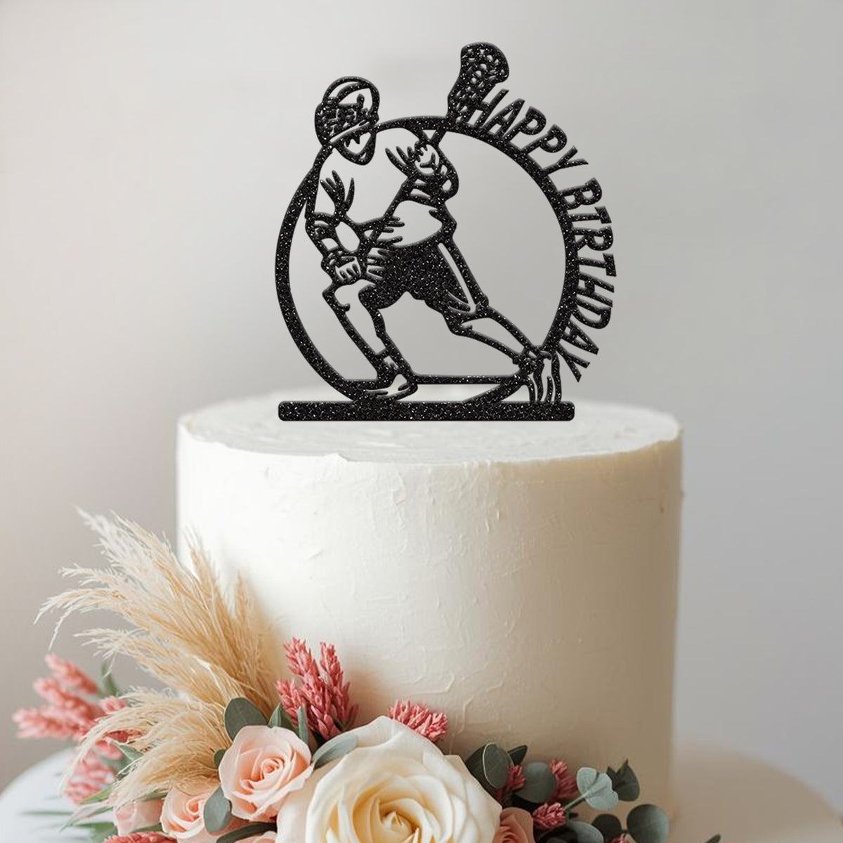 Happy Birthday Lacrosse Player Circle Cake Topper - view 2