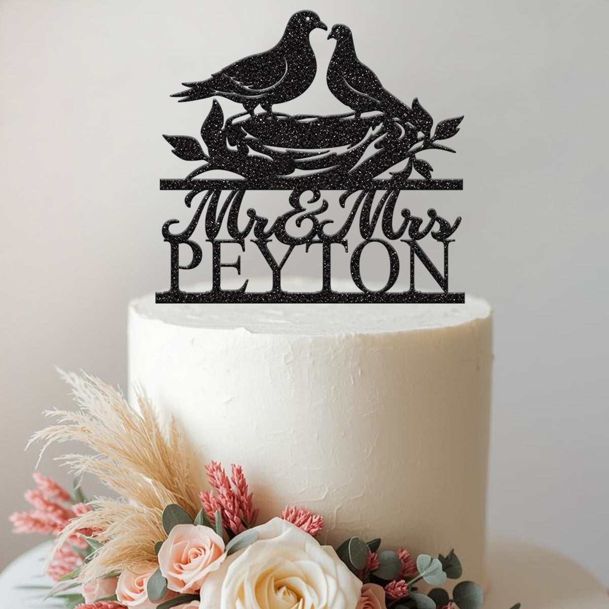 Personalised Nesting Pigeons Wedding Cake Topper – Surname - view 2