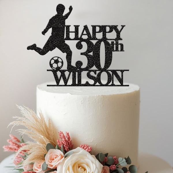 Personalised Kicking Footballer Cake Topper – Name & Age - view 2