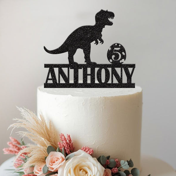 Personalised T Rex & Spotted Egg Cake Topper – Name & Age - view 2