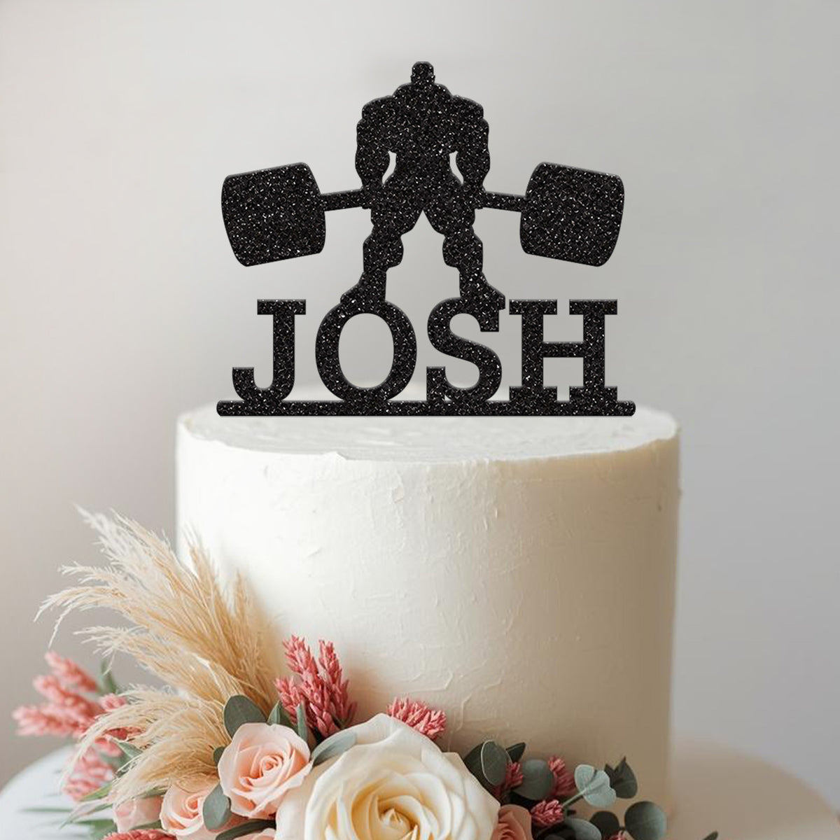 Personalised Bodybuilder & Barbell Cake Topper – Name - view 2