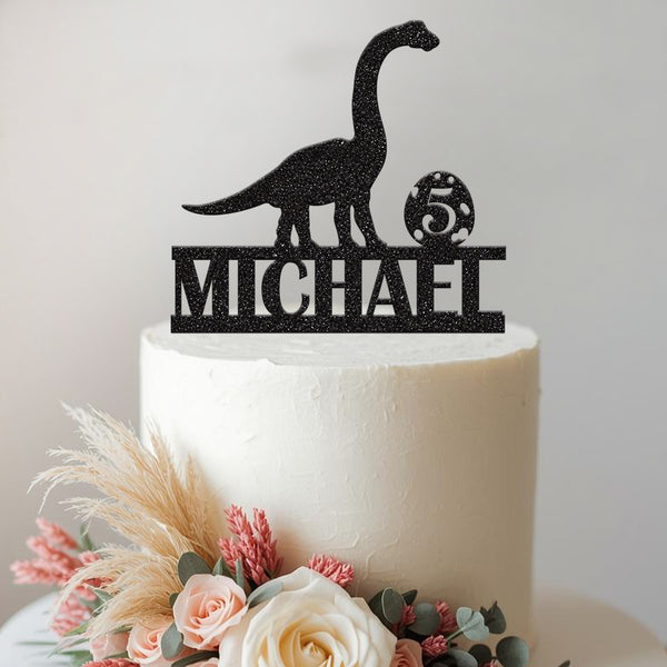 Personalised Long Neck Dinosaur & Egg Cake Topper – Name & Age - view 2